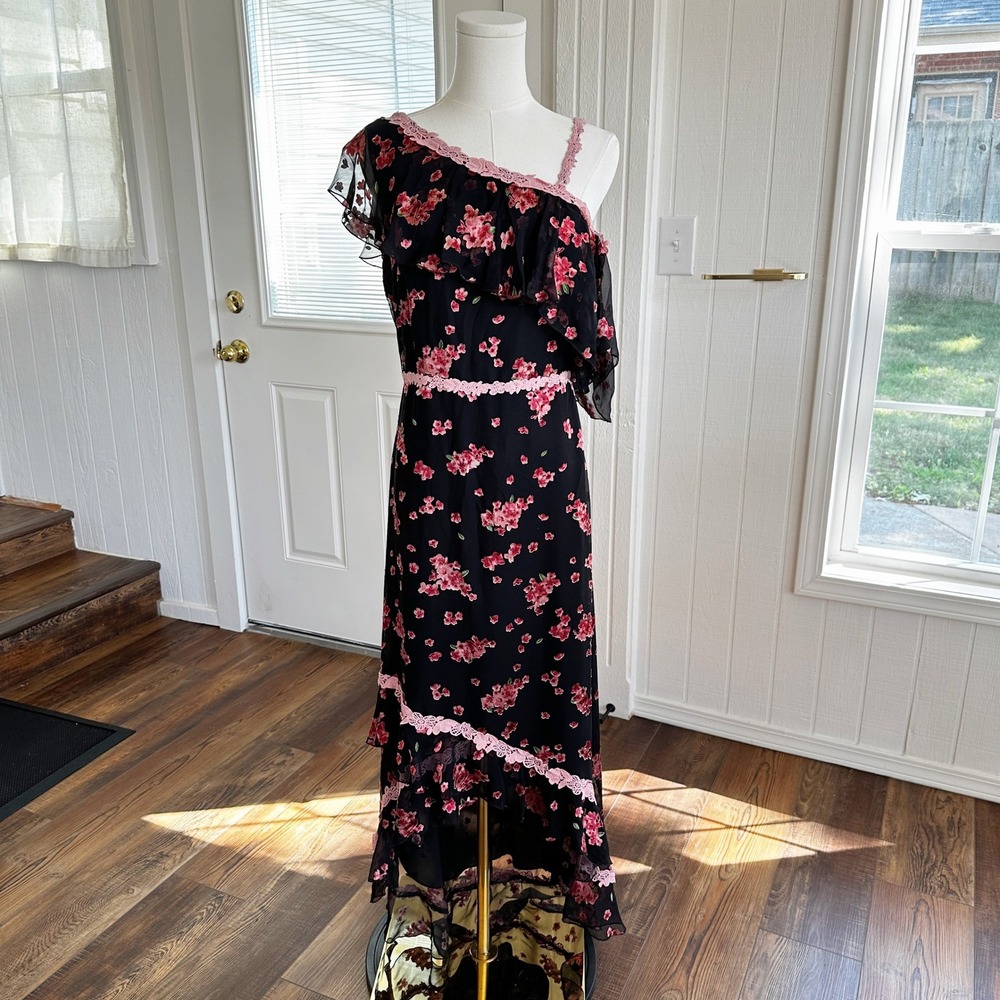 Alice + Olivia Womens Caydon Midi Dress 8 Floral Romantic Whimsigoth Ethereal - Picture 2 of 12